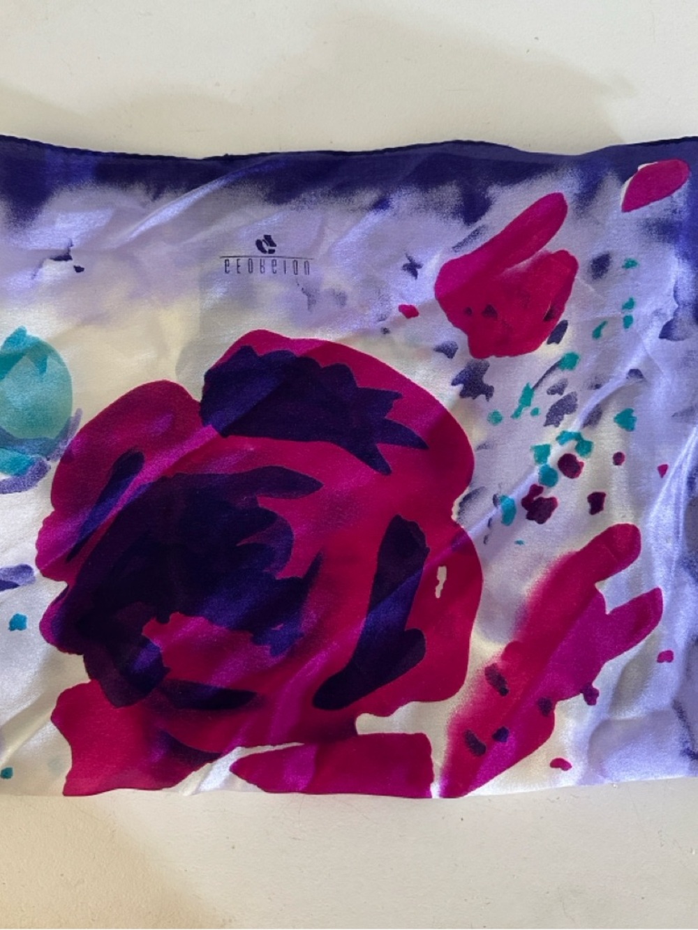Georgiou Blue & Purple Floral Rose Silk Square Scarf 30" sq.